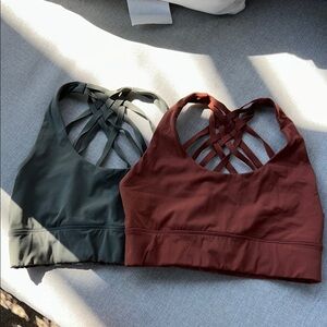 Crisscross Back Sports Bras in Green and Brown